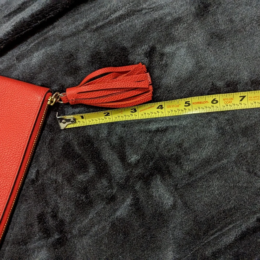Kate Spade Leather Clutch Wristlet Pouch Red Tassel EUC w/KS Bag Brand Embossed - Picture 7 of 7